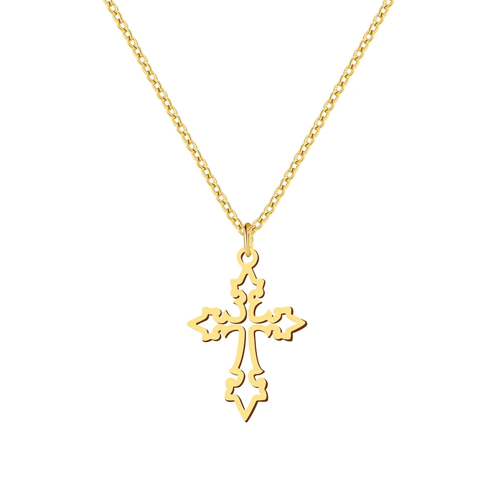 Vintage Cross Pendant Stainless Steel Necklace for Women