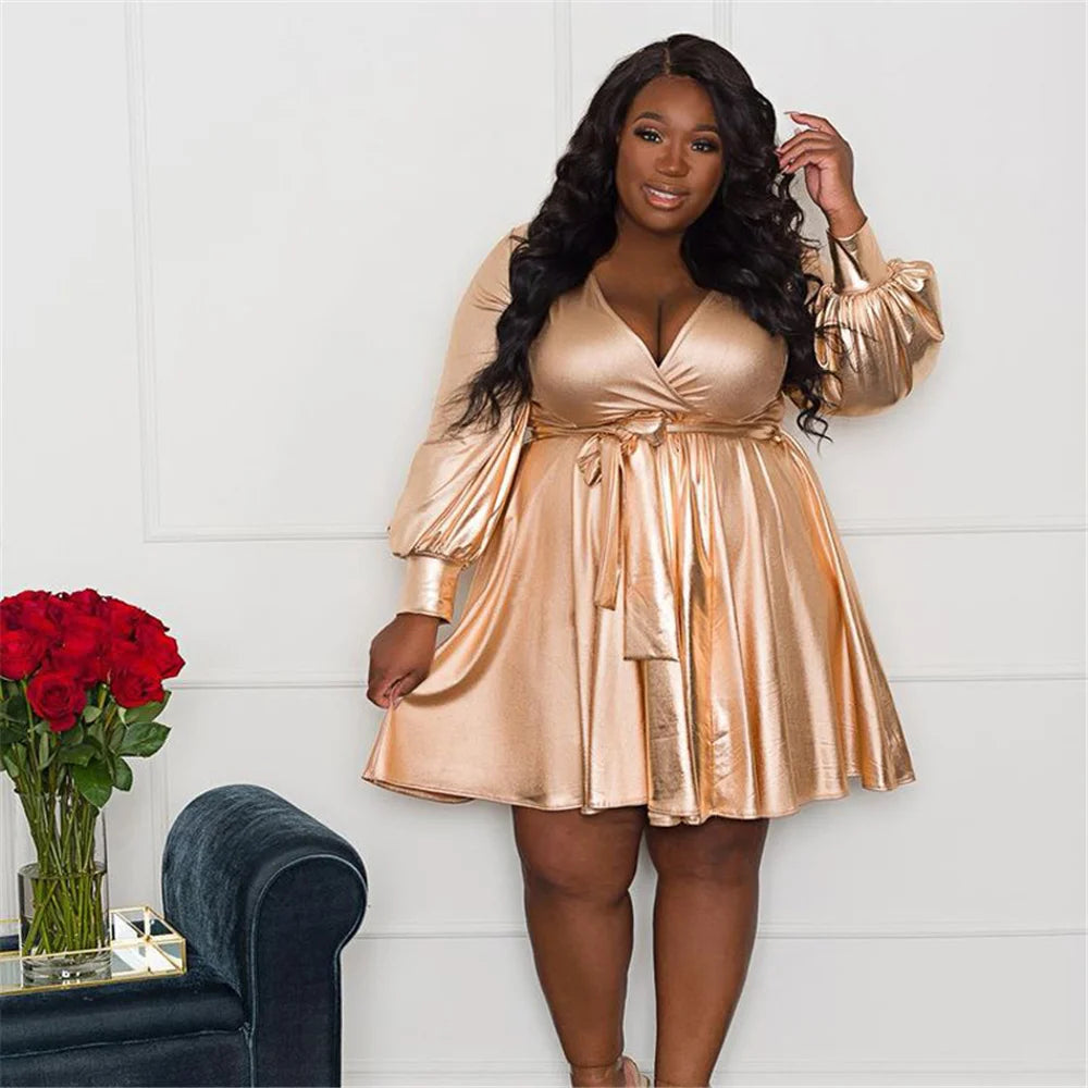 Plus Size Women’s Elegant Long Sleeve Mini Dress