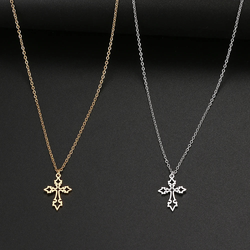 Vintage Cross Pendant Stainless Steel Necklace for Women
