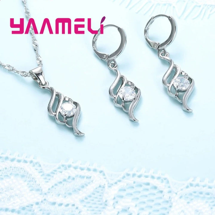Women’s Jewelry Set – Sterling Silver Charm Pendant Necklace & Hoop Earrings