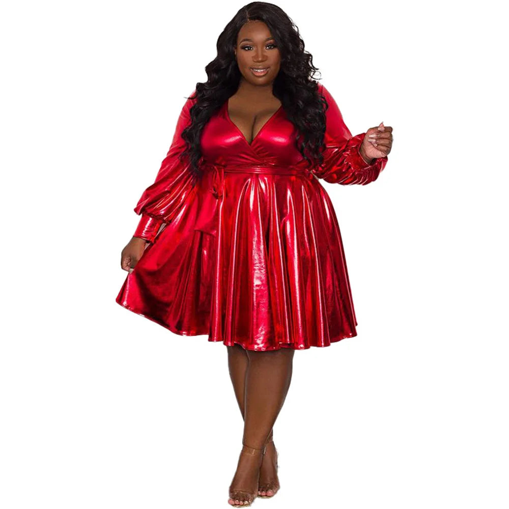 Plus Size Women’s Elegant Long Sleeve Mini Dress