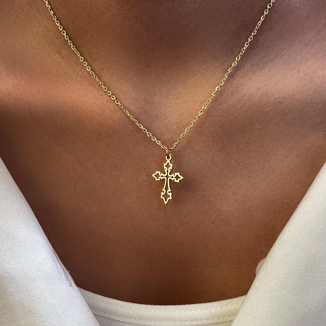 Vintage Cross Pendant Stainless Steel Necklace for Women