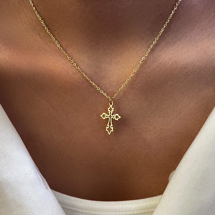 Vintage Cross Pendant Stainless Steel Necklace for Women