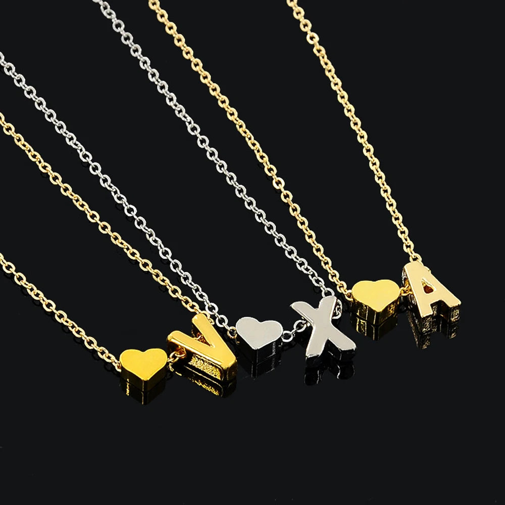 Dainty Initial Heart Necklace – Gold or Silver Letter Choker for Women