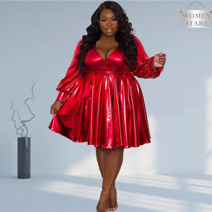 Plus Size Women’s Elegant Long Sleeve Mini Dress