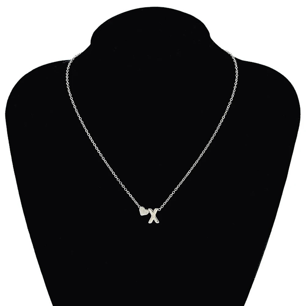 Dainty Initial Heart Necklace – Gold or Silver Letter Choker for Women