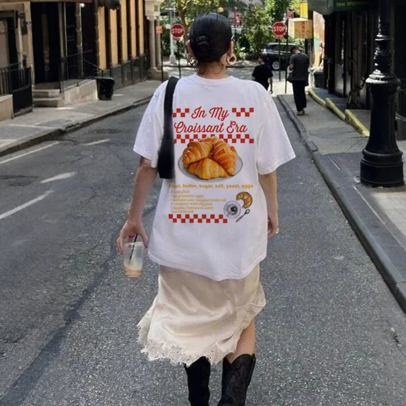 Plus Size Women’s Croissant & Coffee Back Print T-Shirt
