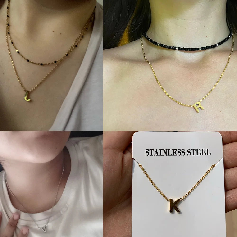 Minimalist Initial Necklace – A–Z Alphabet Stainless Steel Choker for Women