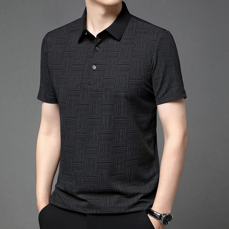 2024 Men’s Printed Polo Shirt – Business Casual Short Sleeve Top