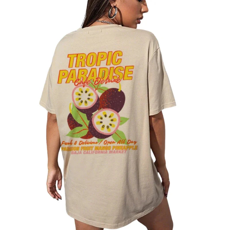 Plus Size Women’s Back Print Tropical Fruit T-Shirt