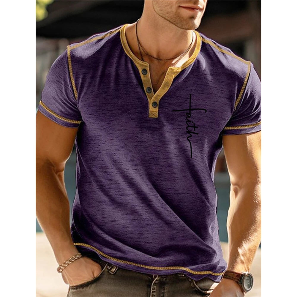 Men’s Summer Faith Letter 3D Print Henley Shirt