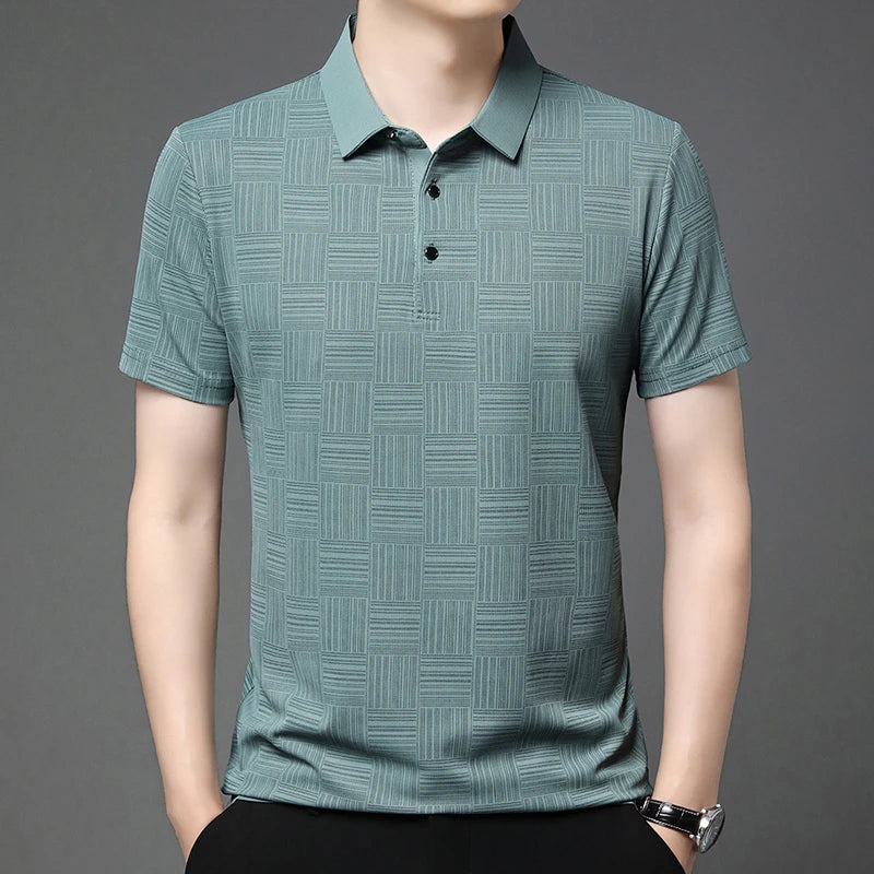 2024 Men’s Printed Polo Shirt – Business Casual Short Sleeve Top