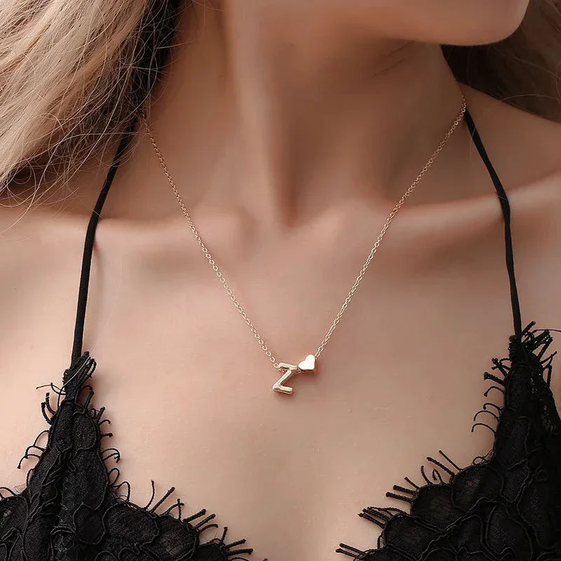 Dainty Initial Heart Necklace – Gold or Silver Letter Choker for Women