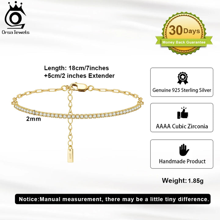 ORSA JEWELS 14K Gold Plated Paperclip Chains Tennis Bracelet