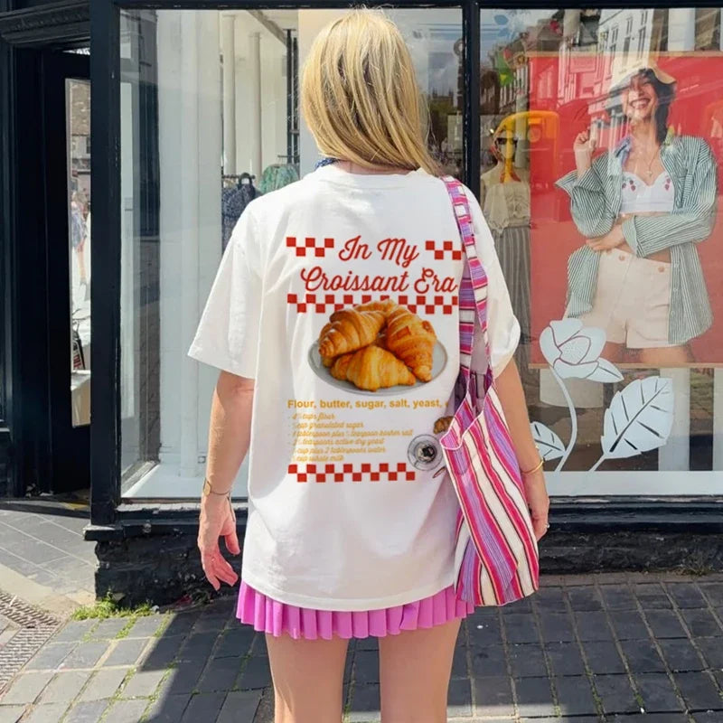 Plus Size Women’s Croissant & Coffee Back Print T-Shirt