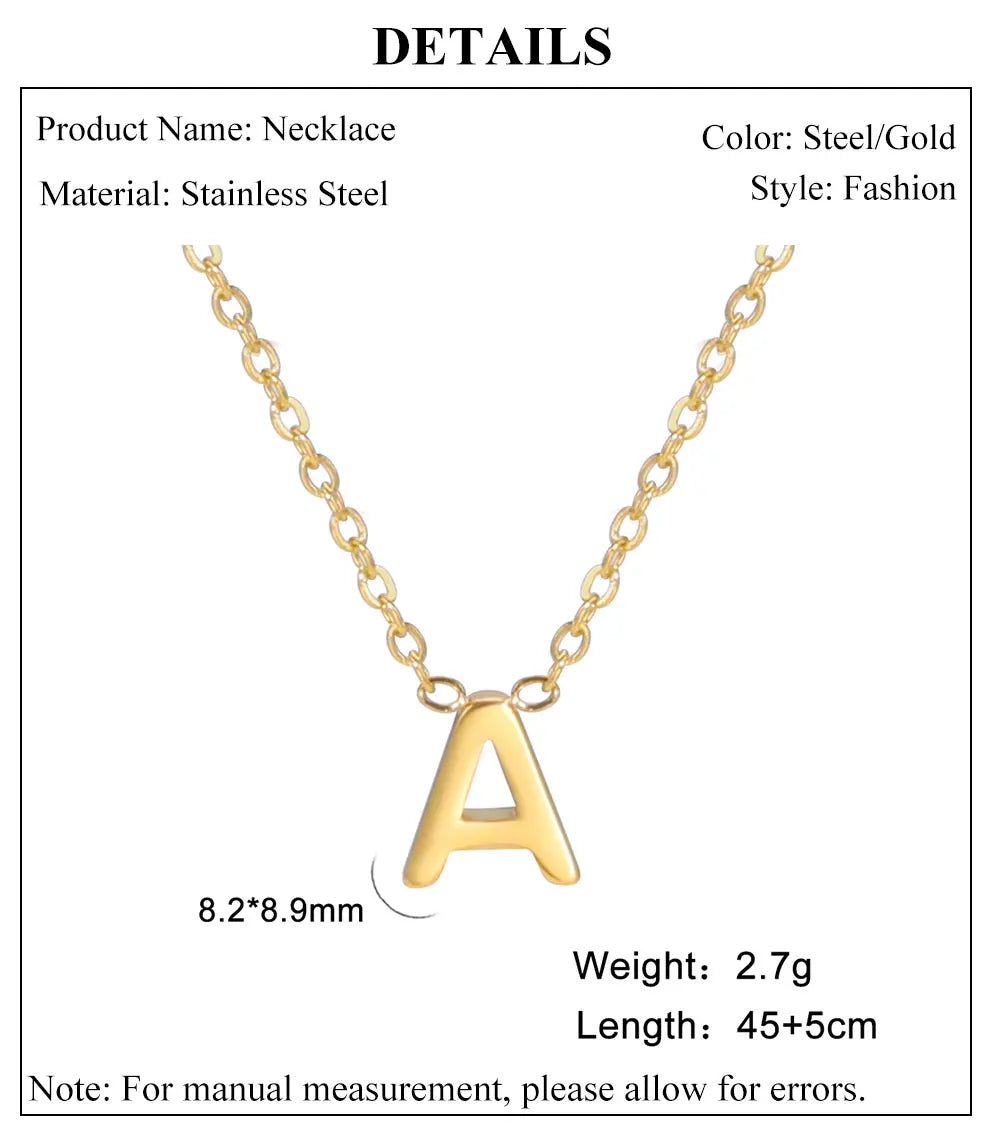 Minimalist Initial Necklace – A–Z Alphabet Stainless Steel Choker for Women