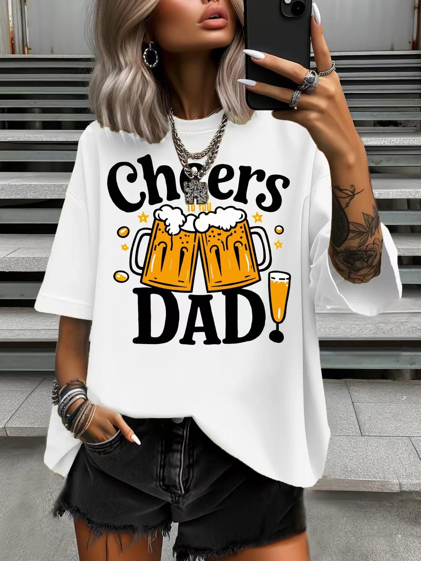 Plus Size Women’s “Cheers Dad” T-Shirt – Summer Casual Top
