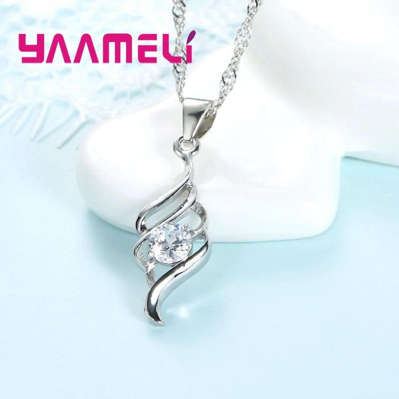 Women’s Jewelry Set – Sterling Silver Charm Pendant Necklace & Hoop Earrings