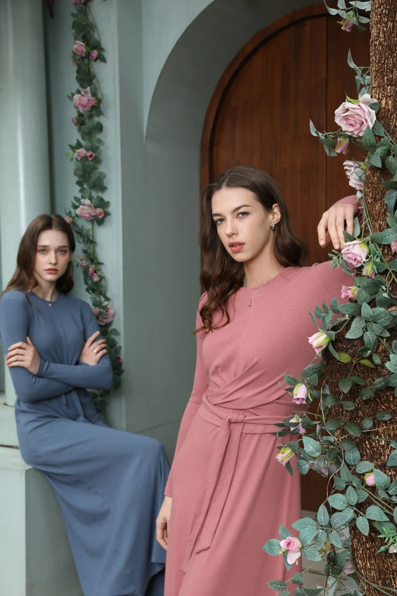 AS 2025 Summer Ribbed Wrap Top & A-Line Dress Set