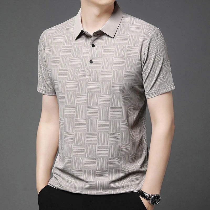 2024 Men’s Printed Polo Shirt – Business Casual Short Sleeve Top