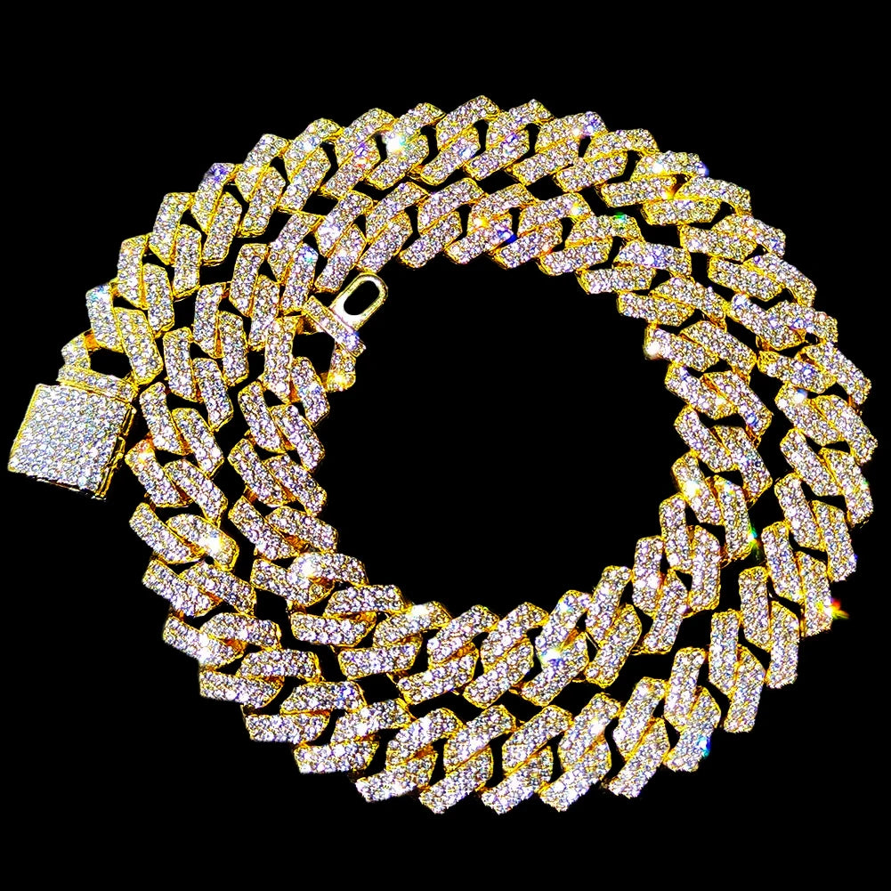 Gold Cuban Link Chain – 2-Row Rhinestone Prong Necklace for Men & Women