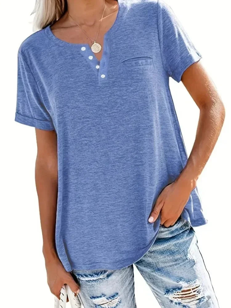 Plus Size V-Neck Pocket T-Shirt – Casual Loose Fit Short Sleeve Top