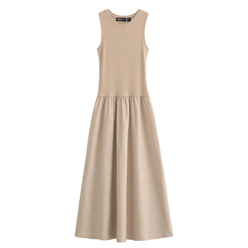 HXAO Khaki Elegant Long Dress