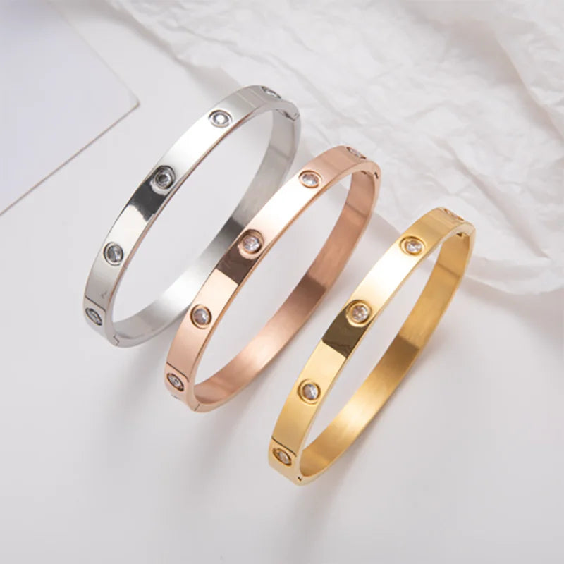 Stainless Steel Rhinestone Bangle Bracelet for Women