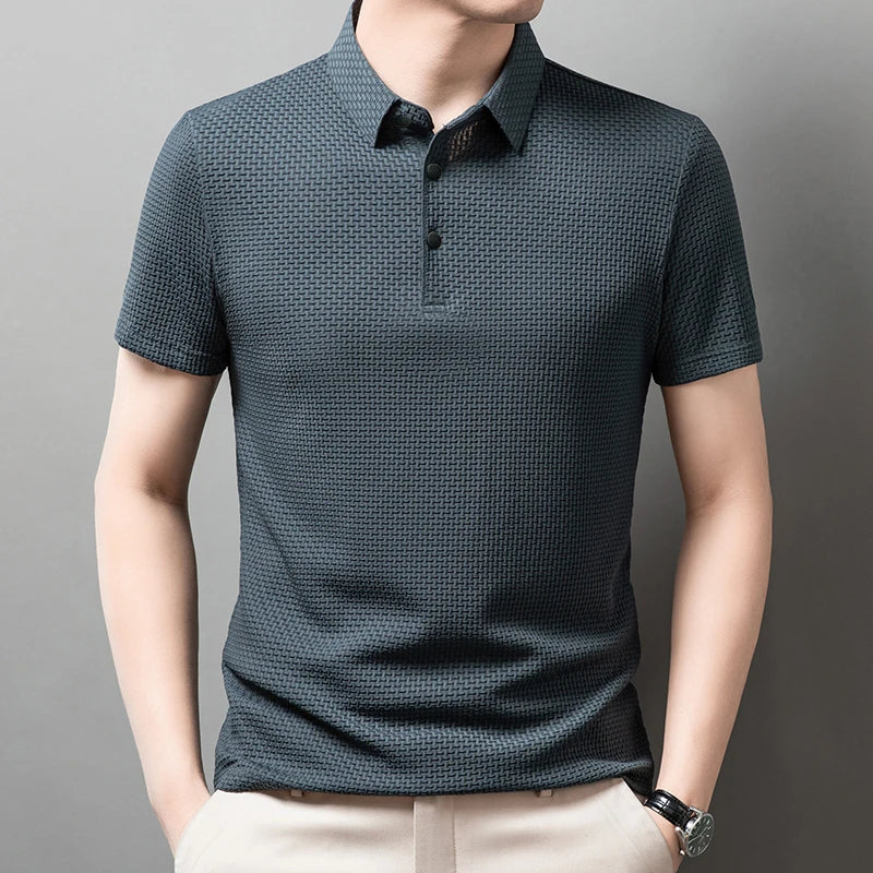Men’s Business Casual Polo Shirt – Short Sleeve Solid Color Summer Top