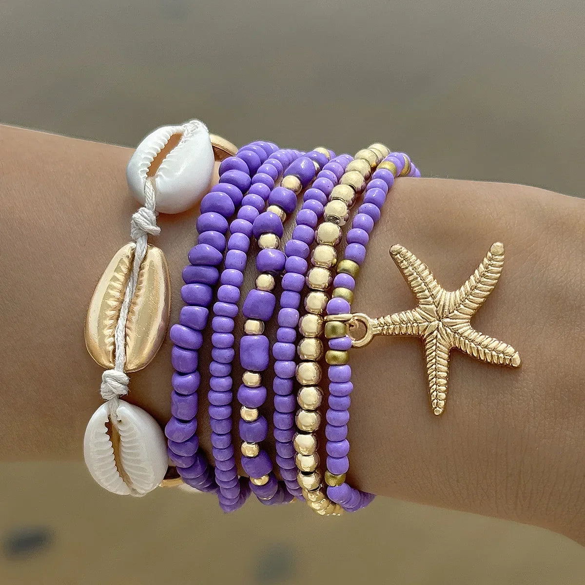 7Pcs Boho Starfish & Shell Beaded Bracelet Set for Women