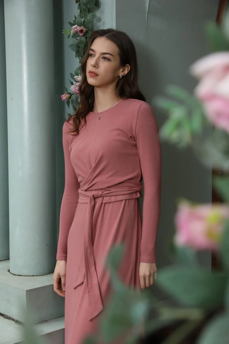 AS 2025 Summer Ribbed Wrap Top & A-Line Dress Set