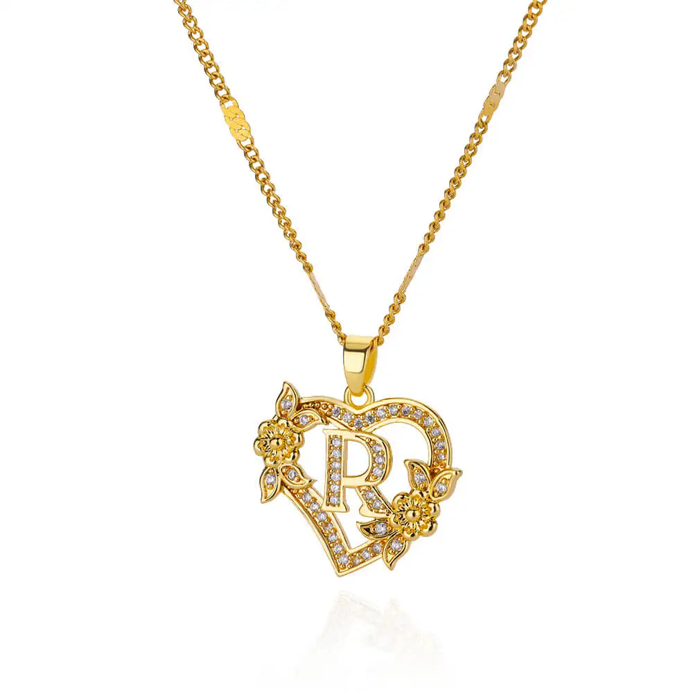 Heart Initial Necklace – A–Z Alphabet Pendant in Gold Stainless Steel
