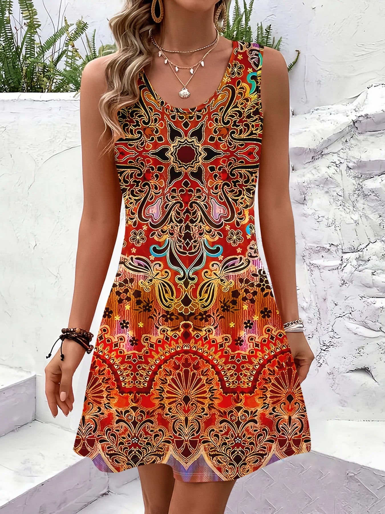 Bohemian Sleeveless Summer Dress – Exclusive Print Vacation Style