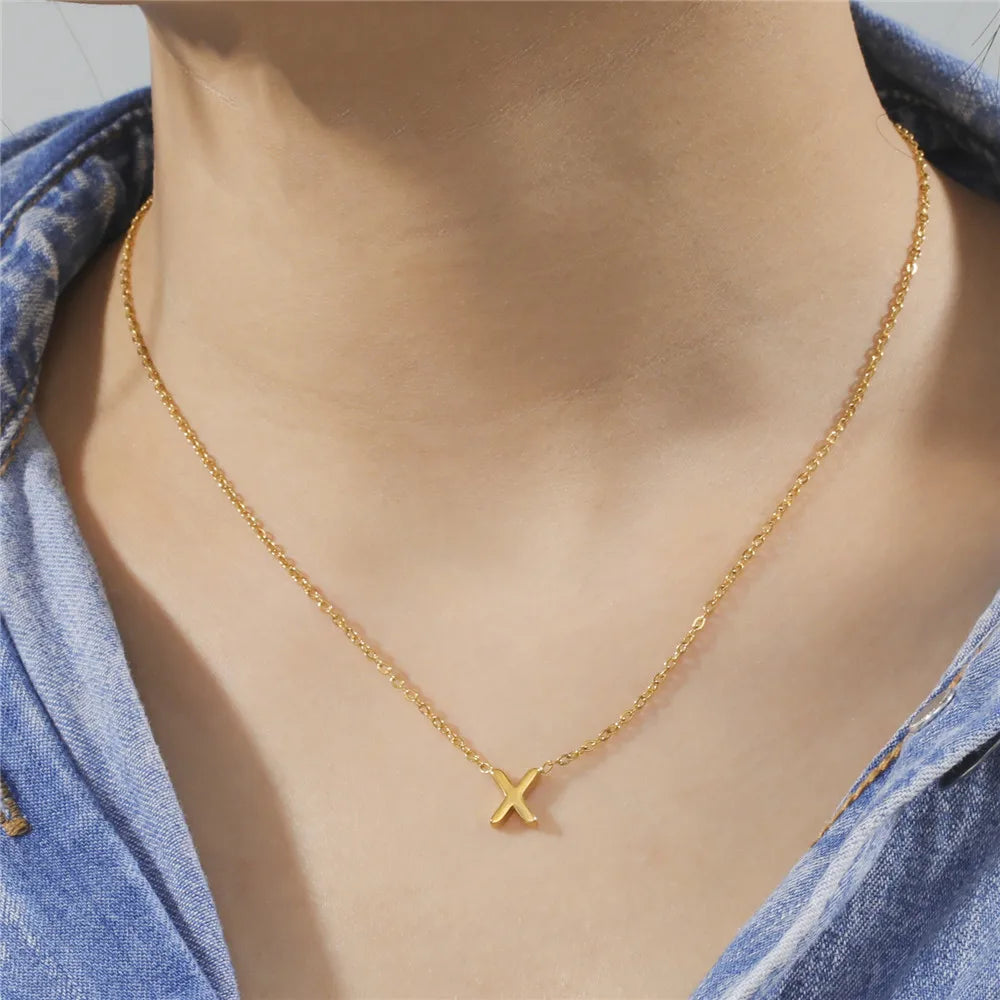 Minimalist Initial Necklace – A–Z Alphabet Stainless Steel Choker for Women