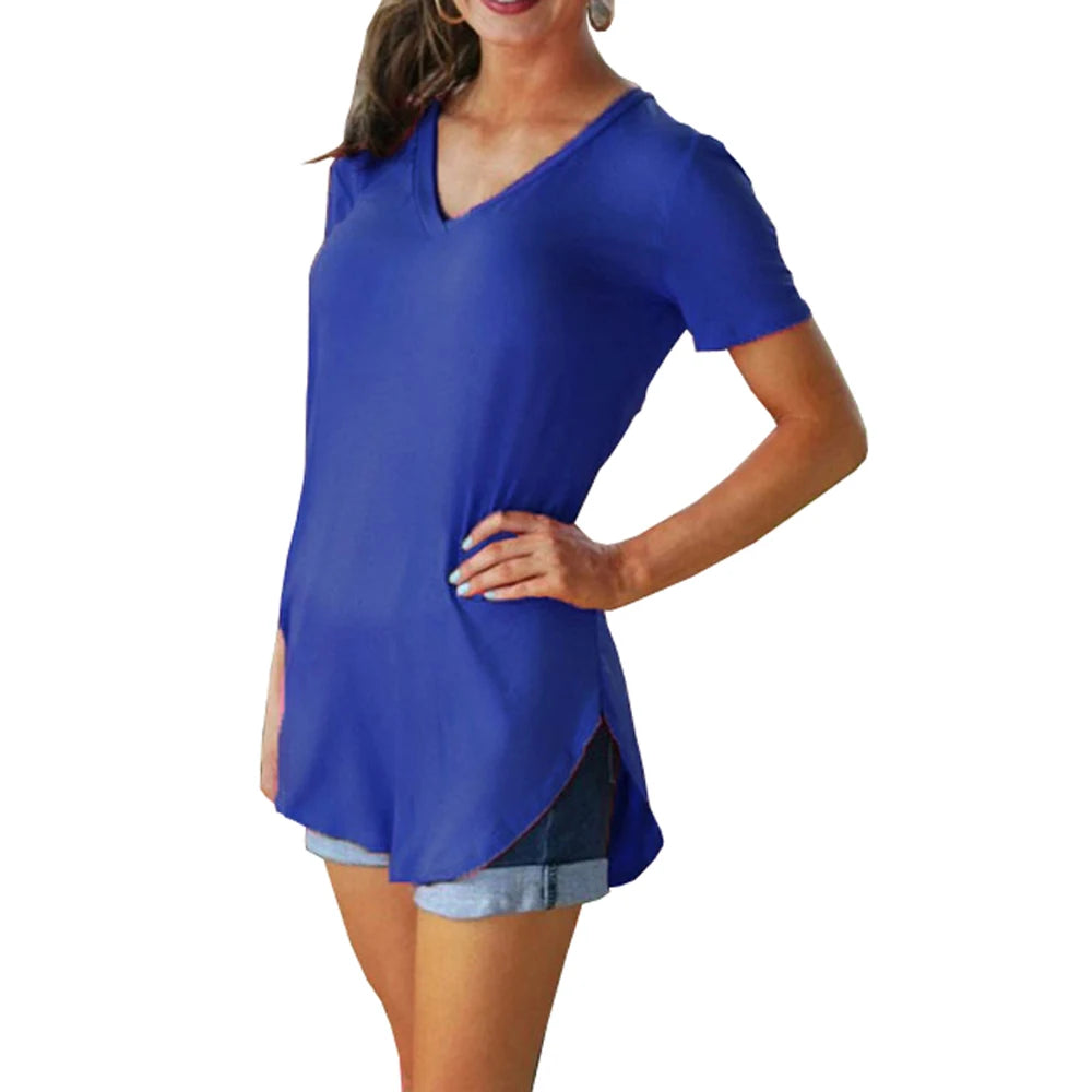Women’s Summer Solid Color V-Neck Blouse