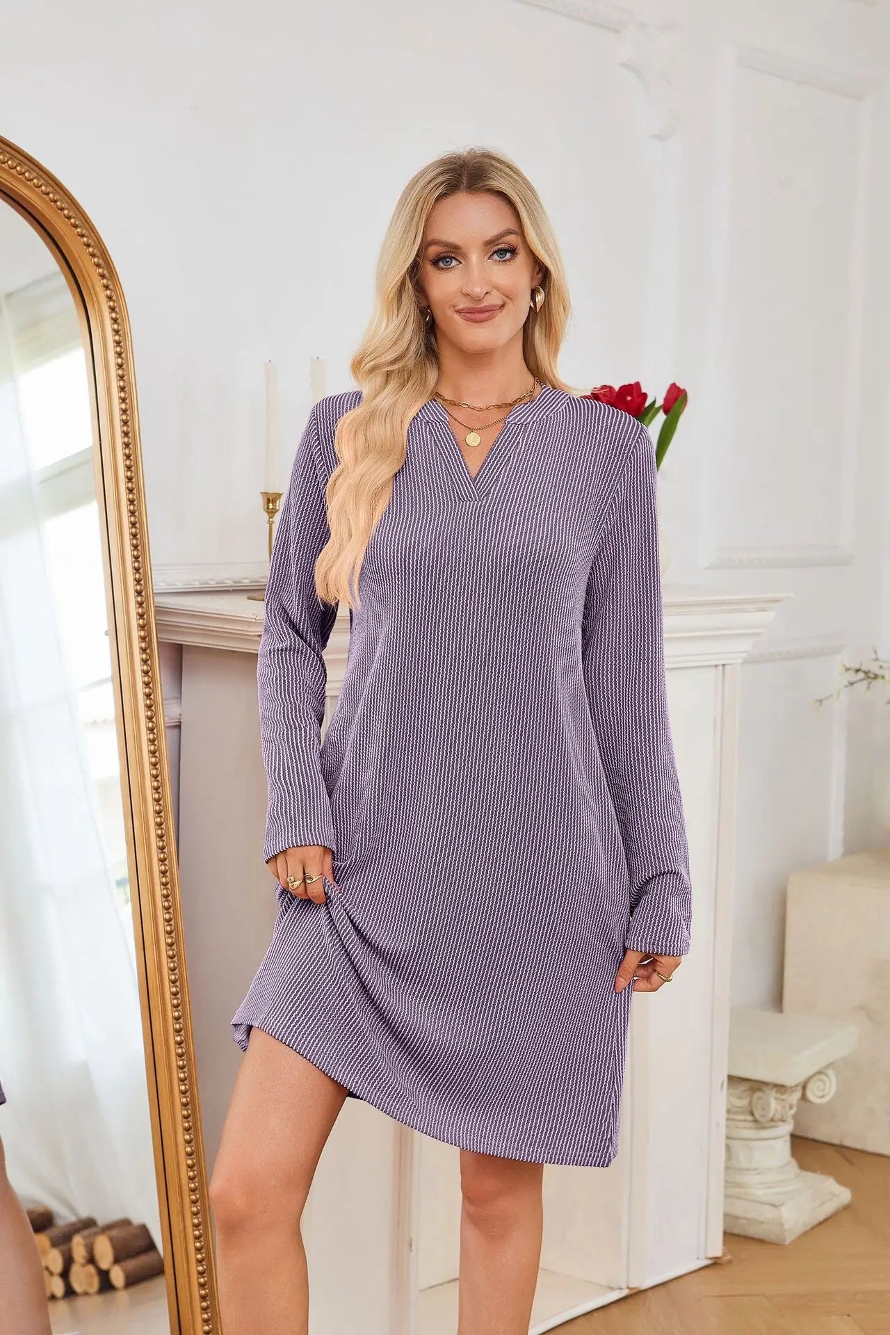 Solid Color Casual Loose Short Dress