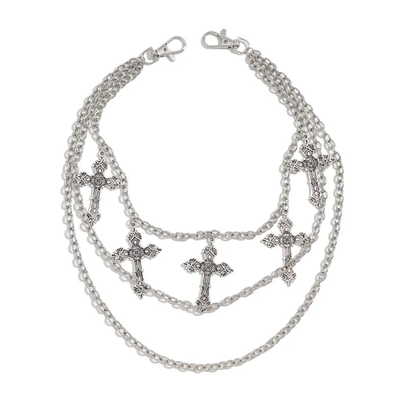 Punk Metal Pants Chain with Cross Pendant – Hip Hop Waist Accessory