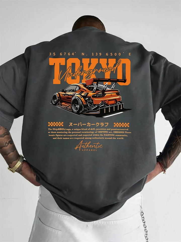 Men’s Summer Cotton T-Shirt – Tokyo Print Casual Loose Fit Short Sleeve Top