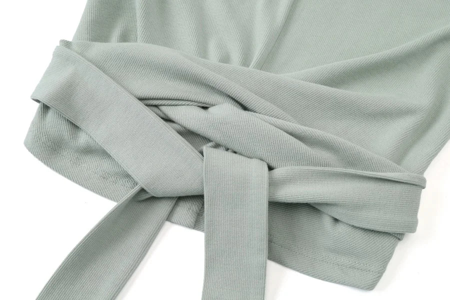 AS 2025 Summer Ribbed Wrap Top & A-Line Dress Set