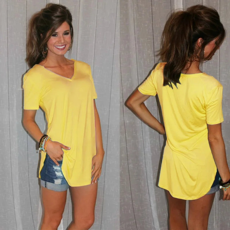 Women’s Summer Solid Color V-Neck Blouse