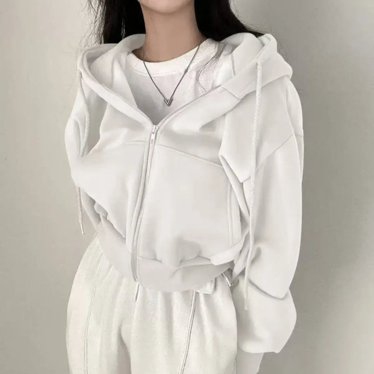 Women’s Zip Up Hoodie – Autumn Winter Casual Streetwear Crop Sweatshirt