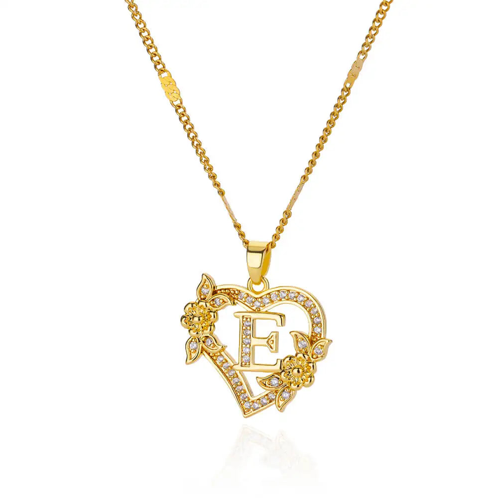 Heart Initial Necklace – A–Z Alphabet Pendant in Gold Stainless Steel
