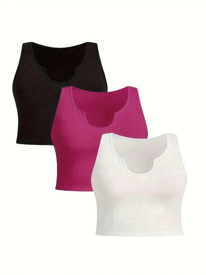 Plus Size Women’s Three-Piece Vest Set – Sleeveless Solid Color Casual Outfit