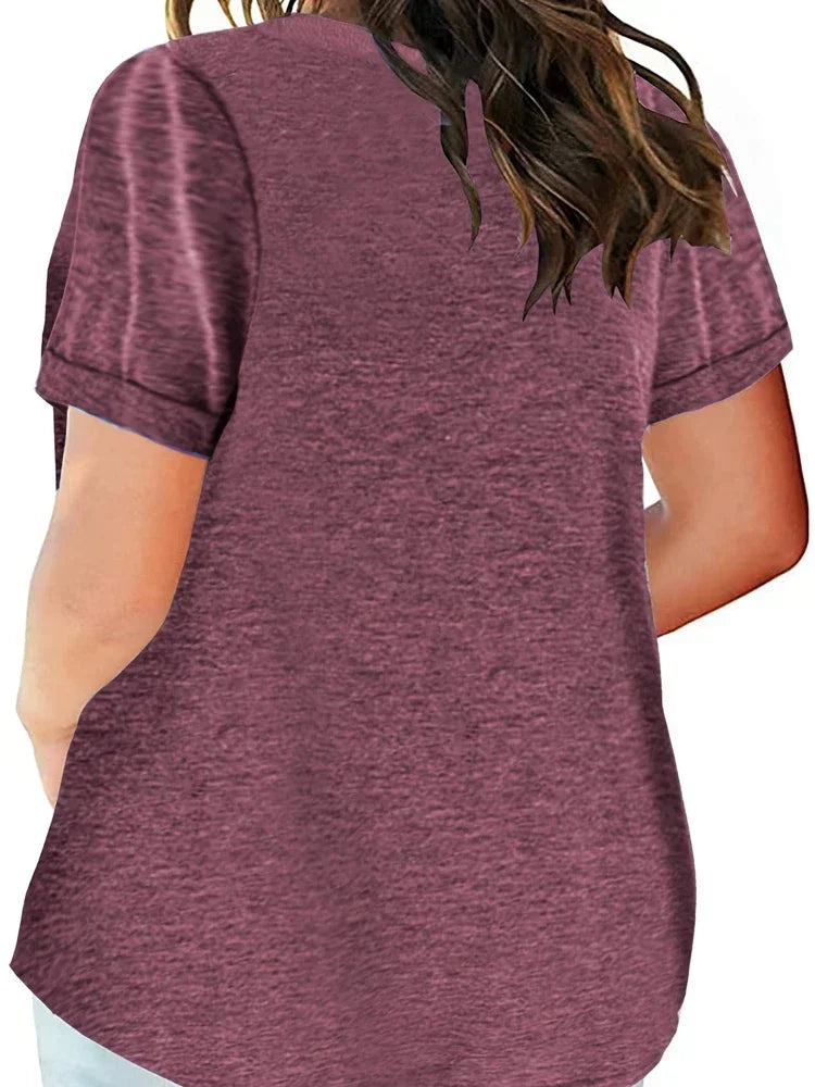 Plus Size V-Neck Pocket T-Shirt – Casual Loose Fit Short Sleeve Top