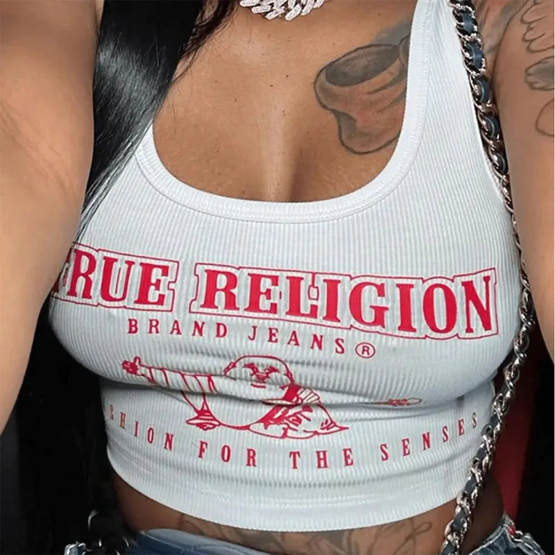 Women’s Y2K Cropped Tank Top – Sexy Graphic Print Streetwear Tee