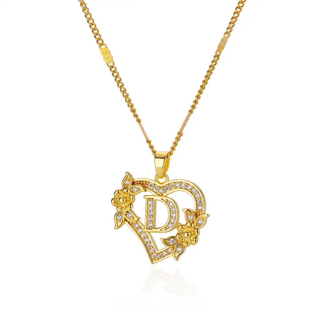 Heart Initial Necklace – A–Z Alphabet Pendant in Gold Stainless Steel