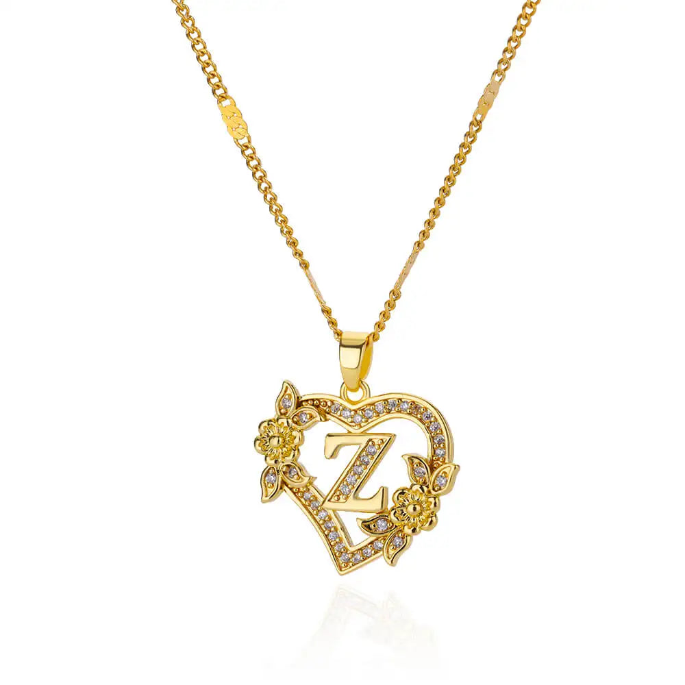 Heart Initial Necklace – A–Z Alphabet Pendant in Gold Stainless Steel