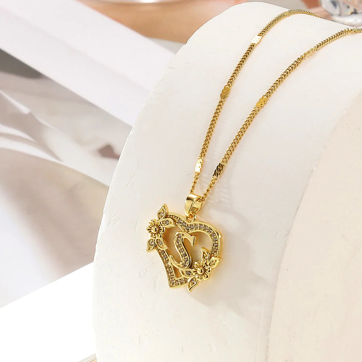 Heart Initial Necklace – A–Z Alphabet Pendant in Gold Stainless Steel