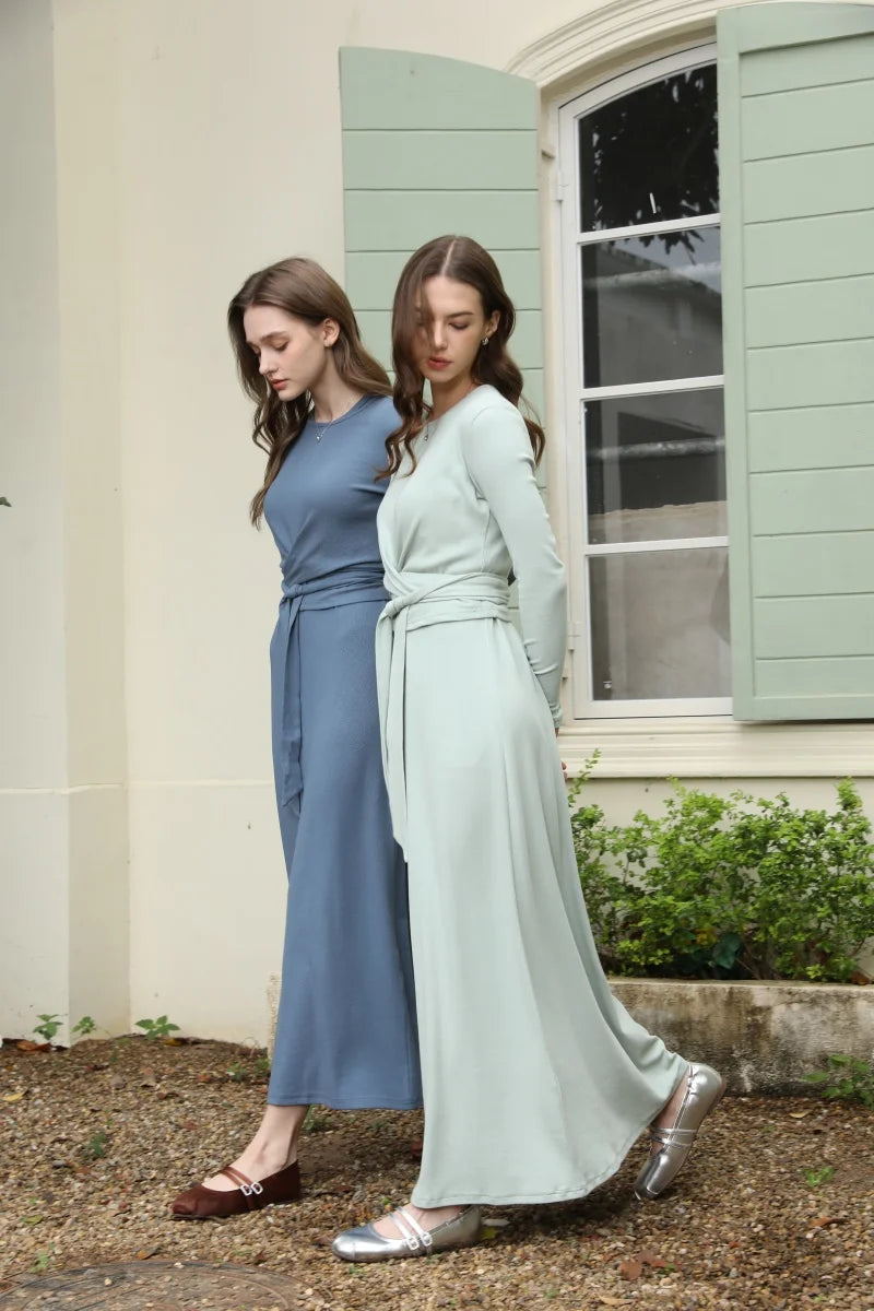 AS 2025 Summer Ribbed Wrap Top & A-Line Dress Set