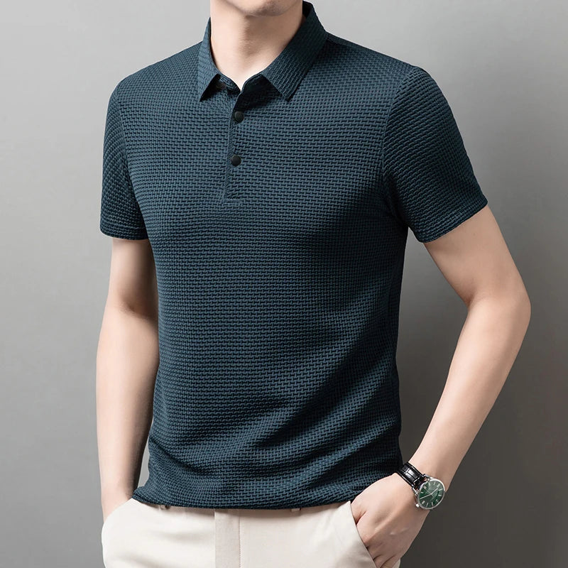 Men’s Business Casual Polo Shirt – Short Sleeve Solid Color Summer Top